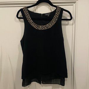 Black Topshop top with black and gold jeweled neck